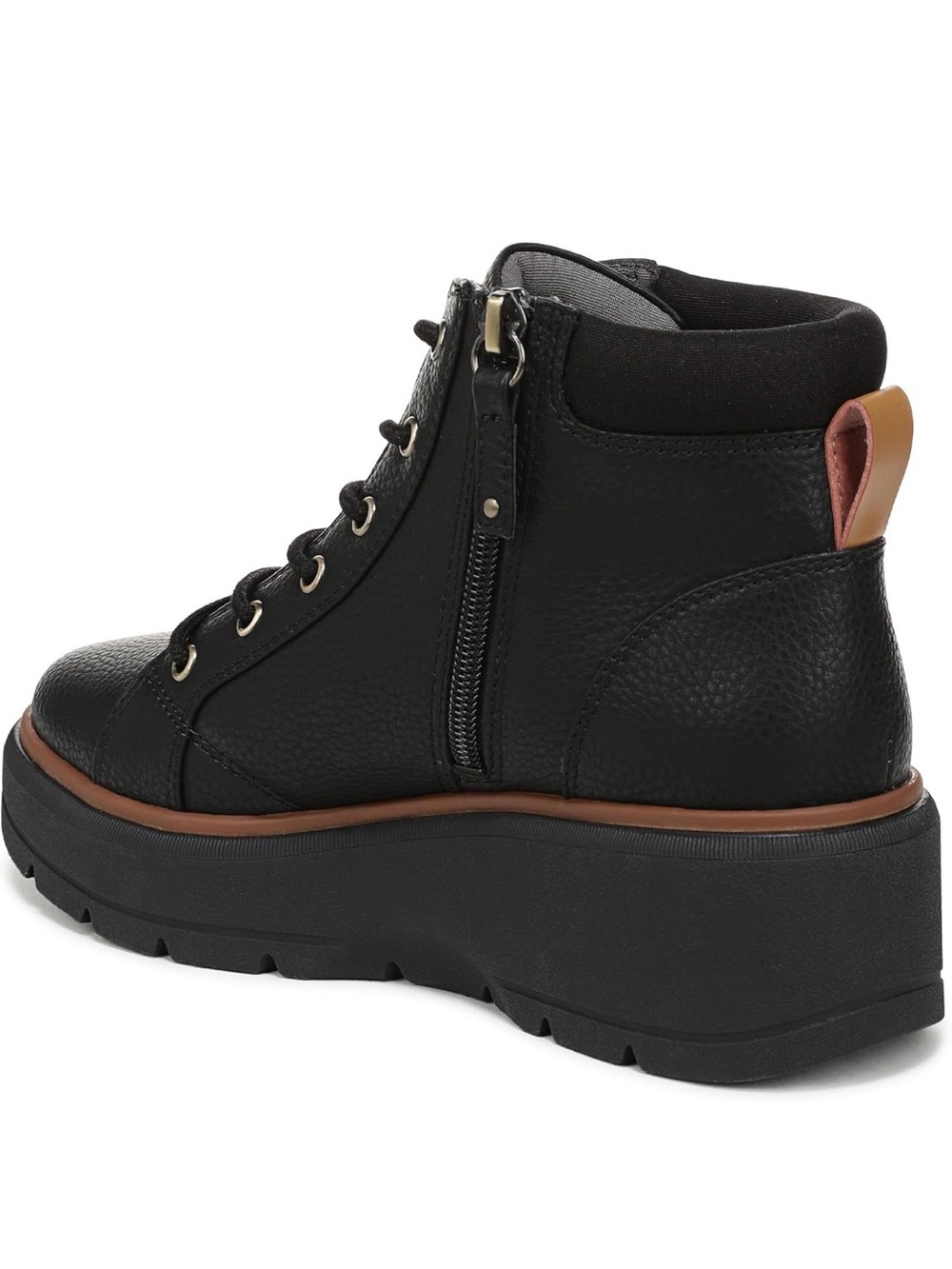 Dr. Scholls Women’s Black Lace-Up Wedge Ankle Boots with Brown Trim - Picture 2 of 7
